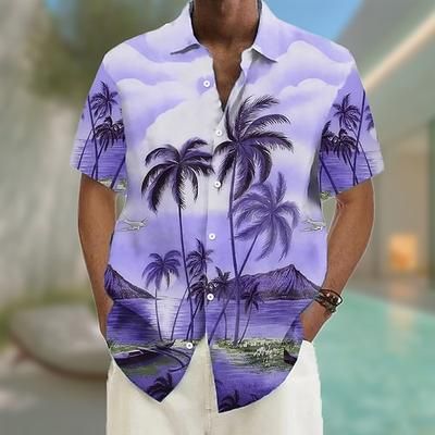 Per uomo Albero di Cocco Piante Tropicali Camicia hawaiana estiva Camicia con Bottoni Camicia Aloha Manica Corta Hawaiano Vacanza Abbigliamento mare Estate Primavera Collo ripiegato Stampa 3D camicie