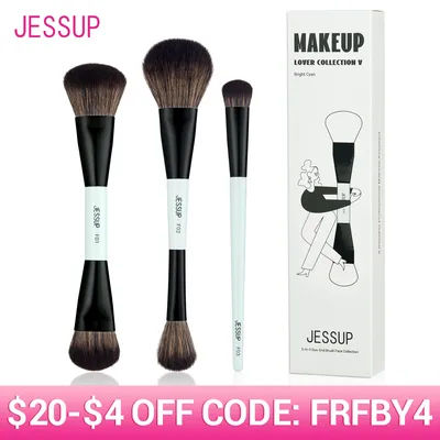 Jessup Face Makeup Brushes Set 2/3/5pcs,Double Ended Makeup Brush Foundation Contour Concealer, Cruelty -free, Bright Cyan T503