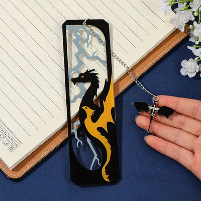 The acrylic bookmark with a dragon theme and a hollowed out lightning dragon pattern is the perfect bookmark for dreamy book fan