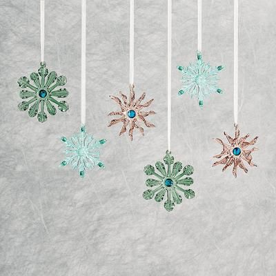 Set of 6 Snowy Seaside Glass Snowflakes - Frontgate