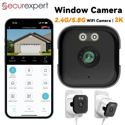 2K Window Camera with AI Human Detection Full Color Night Vision, 24/7 Recording, 2.4G/5.8G WiFi, Two-Way Audio Works with Alexa