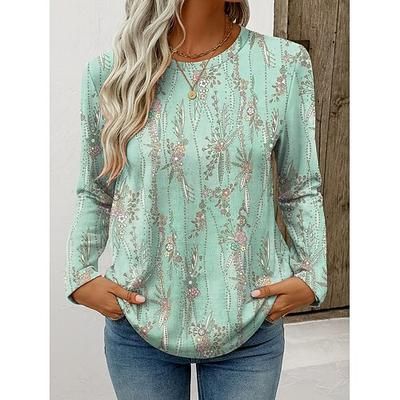 Per donna Maglietta Floreale Grafico Piante Vintage Elegante Classico Manica Lunga Girocollo Top Regolari Quotidiano Weekend Stampato Rosa Blu Viola Verde Primavera Autunno