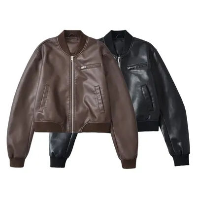 Autumn and Winter New Women's American Retro Short Leather Jacket Casual Loose Fashion Motorcycle Jacket