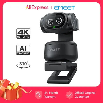 4K Webcam EMEET PIXY Dual-Camera AI Tracking Video Camera for Live Streaming With Sony Sensor Gesture Control Autofocus 3 Mics