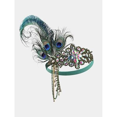 Cerchietto per capelli da donna anni '20 con piume e perline dorate e catene di strass - accessorio per capelli vintage in stile flapper per le feste Gatsby