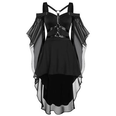 Punk Gotico Vestito Manica a Campana Strega Ragazza gotica Senza spalline Orlo asimmetrico Costume Per donna Halloween Carnevale Performance Feste Adulti Vestito