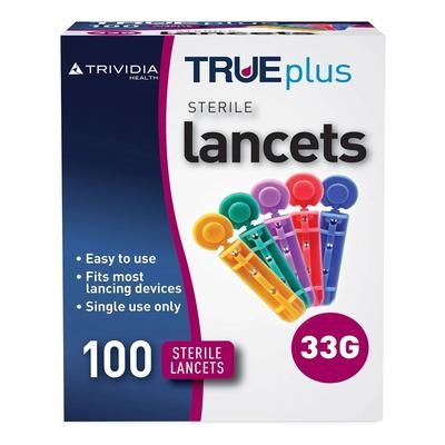 TRUEplus Lancet for Lancing Device 33 Gauge Non-Safety Twist Off Cap Finger (1049459_BX)