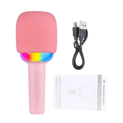 Karaoke Microphone Portable Handheld Mic Built-in Speaker Noise Reduction LED Color Lights Wireless BT Microphone Anti for Home