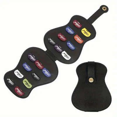Sac de rangement pour médiators de guitare - Sac de rangement en forme de guitare pouvant contenir 18 médiators, facile à transporter, en cuir de vachette exquis B