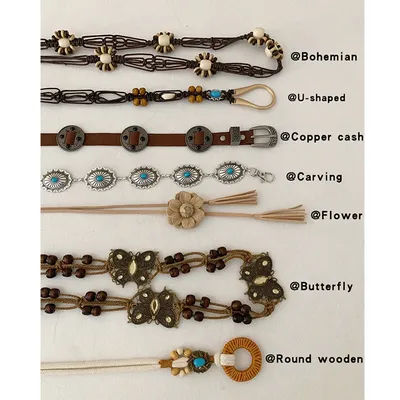 Ceinture en corde de taille ethnique tressée rétro bohème, accessoires de décoration pour femmes avec jupe, chaîne de taille haut de gamme