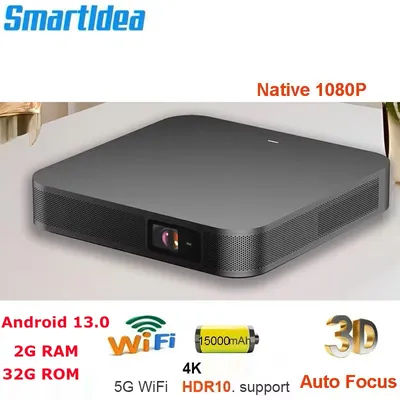 Smartldea 2025 4K 3D Video Projector Android13.0 Portable DLP 1080P home cinema Projector build in 15000mah batttery for outdoor