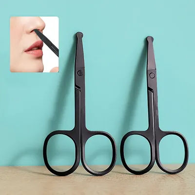 Unisex Stainless Steel Black Round Head Safe Nose Hair Scissors (Do Not Hurt Nose)