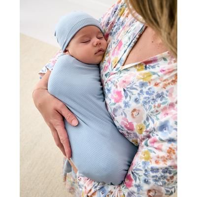 Light Fog Ribbed Swaddle & Infant Beanie Set - OSFA
