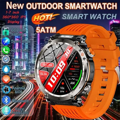 Smartwatch militare da uomo con torcia a LED orologio fitness impermeabile da 1,7 pollici 3ATM batteria da 600 mAh Smartwatch parlante per Xiaomi