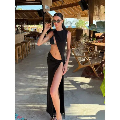 Noir 3 pièces Triangle Bikini ensembles 2025 Sexy évider robe de couverture maillot de bain femmes Bikini ensemble maillots de bain maillot de bain K282