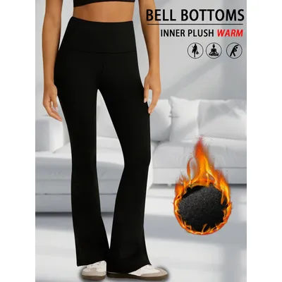 Leggings évasés en polaire taille haute pour femmes, Super doux, contrôle du ventre, pantalon Bootcut doux