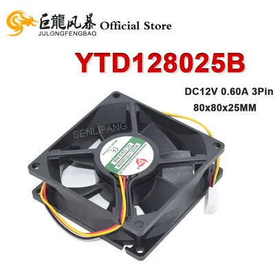 New For YINGTIAN 80*80*25MM YTD128025B 8CM 0.60A 3Lines DC12V Square Cooling Fan