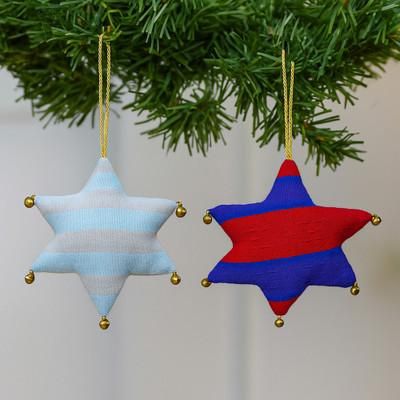 'Star-Shaped 2-Piece Striped Rayon Ornament Set with Bells'