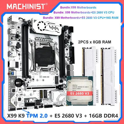 MACHINIST X99 K9 Motherboard Kit set E5 2680 V3 LGA 2011-3 cpu 16GB DDR4 RAM C612 Chip Four Channel USB 3.0 TPM2.0