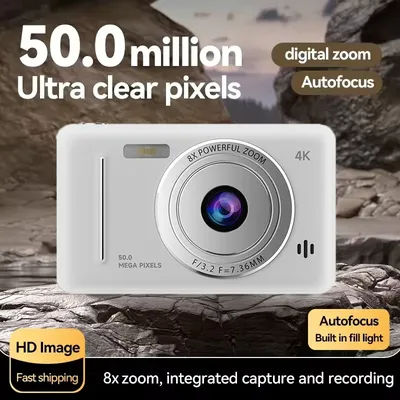 4K Retro CCD Portable Digital Camera Entry-level Camera Dual Camera Flash 50 Million Pixels Auto Focus Intelligent Anti-shakeNew