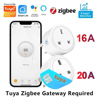 Tuya Certification UK Zigbee Smart Plug 20A /16A Smart Socket With Energy Monitoring Smart Life App Works With Alexa Google Home