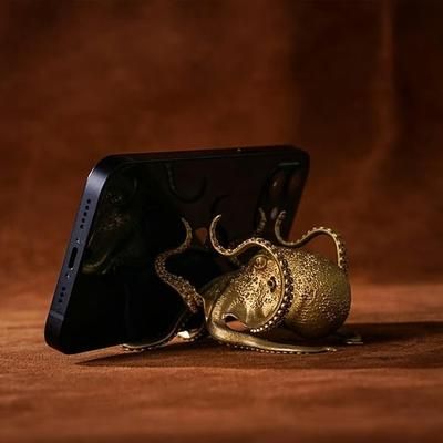 Supporto per telefono a forma di polpo, portapenne creativo, organizer da scrivania a forma di polpo dorato, supporto multifunzionale per cellulare, supporto per la visualizzazione pigra per guardare