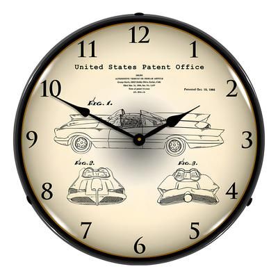 Collectable Sign and Clock 1966 George Barris Batmobile Patent Blueprint Backlit Wall Clock