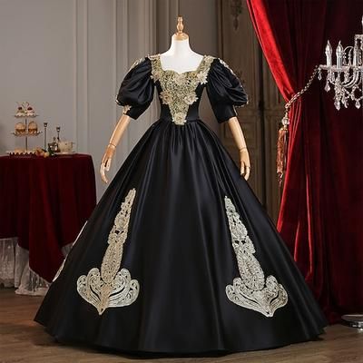 Vintage Rococò Vittoriano Maxi Vestito Normale A sbuffo Principessa Sposa Pieghettato Con Volant Principessa Girocollo Costume Per donna Halloween Carnevale Mascherata Feste Halloween Performance