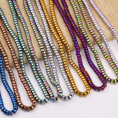 3/4/6/8MM Flat Cylinder Natural Multicolored Hematite Stone Round Spacer Loose Beads For Jewelry Making DIY Bracelet Accessorise