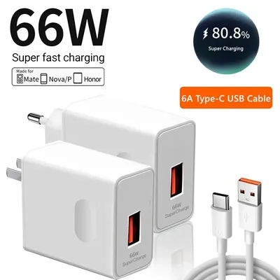 Chargeur USB Super rapide 66W, pour Huawei Mate 40 50 P50 P60 Nova 10 Honor 90 100 X8b Magic 5 Lite 6 Pro Type C, câble de chargement 6A 1m