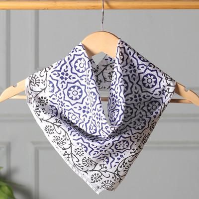 Blue Garden,'Cotton Bandana with Floral and Vine Motifs'
