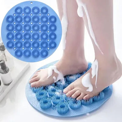 Exfoliating Shower Foot & Back Scrubber, Massage Pad,Wall Mounted Back Scrubber, Silicone Bath Massage Foot Mat with Suction Cup