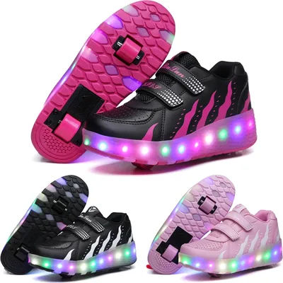 Kids 2 Wheels Roller Skates Shoes Outdoor Sneaker Detachable Roller Skating Casual Outdoor Sneakers with LED Light Rechargeable