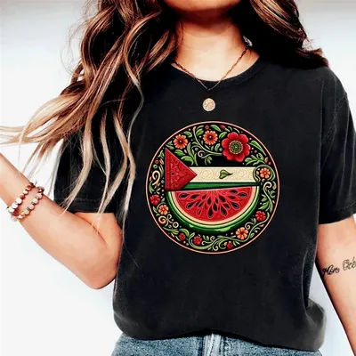 Watermelon Symbol Freedom Shirt Watermelon Flag T-shirt Women Short Sleeve Tshirts Human Rights Tee Peace and Love T-shirts