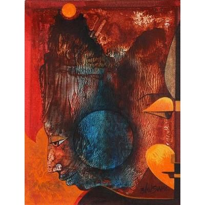 Lanka Dahan,'Red Abstract Acrylic Painting on Canvas'