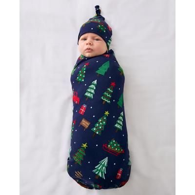 Navy Tree Traffic Swaddle & Hat Set - OSFA