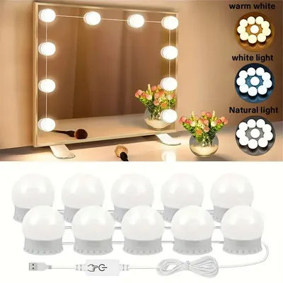 10/12LED Hollywood Vanity Mirror Lights,Dimmable Makeup Bulbs,Suction Cup Lamp Kit w/Adjustable Brightness & Color for Bedroom
