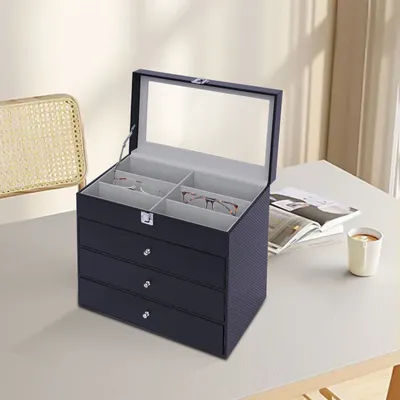 4 strati nero 24 slot organizer per occhiali multipli occhiali da sole scatola portaoggetti espositore per riporre occhiali, bracciali