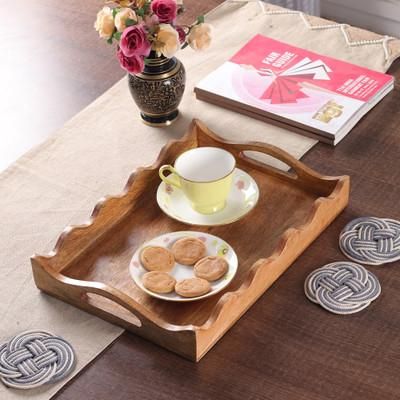 'Handcrafted Large-Sized Wavy Mango Wood Tray Made in India'