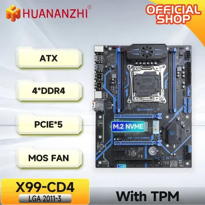 HUANANZHI X99 CD4 LGA 2011-3 XEON X99 Motherboard with TPM2.0 support Intel E5 V3 V4 DDR4 RECC NON-ECC Memory NVME