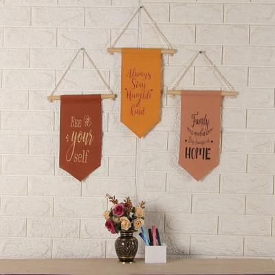 Positive Vibes,'Set of 3 Cotton Wall Hangings with Inspirational Quotes'