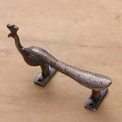 'Peacock-Themed Copper-Plated Brass Door Handle from India'