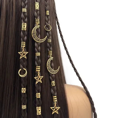 45pcs Stars Moon Combination Fashion metal cutout Dreadlock Hair Rings DreadLocks suitable for women girls holiday dress up