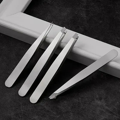4 Piece Professional Tweezers Set Eyebrow Hair Removal, Beard Plucking, Stainless Steel Angled Tweezers Tools Hair Removal Tool