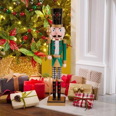 28" Wooden Nutcracker with Scepter by BrylaneHome in Green