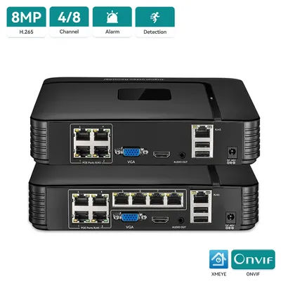 4k 8MP Ultra HD POE NVR 4CH/8CH IEEE802.3af 48V POE Video Recorder IP Security System Xmeye Remote Access Face Detection H.265