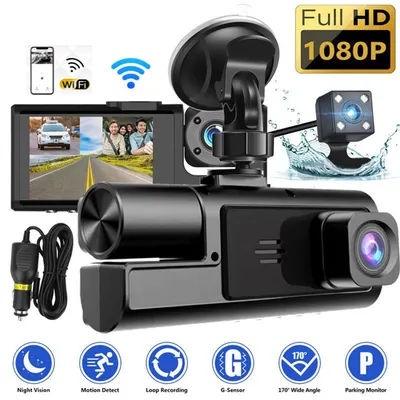 Dash Camera for Cars Car Camera 1080P Video Recorder with 3 Channel Lens Auto Monitor Smart Accessories for Driver Trip