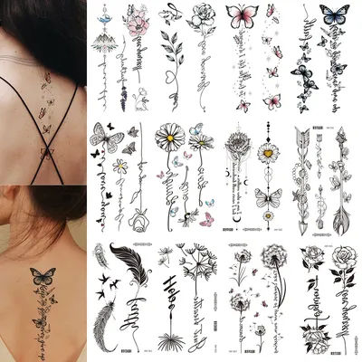 Elegant Floral Temporary Tattoos for Women - 6 Sheets Waterproof Body Art (Rose, Butterfly, Feather Designs) - Back Arm Fake Tat