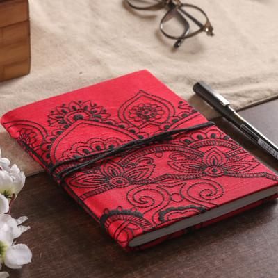 Crimson Prime,'Traditional Floral Crimson and Black Handmade Paper Journal'