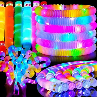 12 pcs LED Flash Pop Tubes Sensory Toy For Adult Stress Relieve Toys Kid Autism Anti Stress Plastic Bellows Children Squeeze Toy